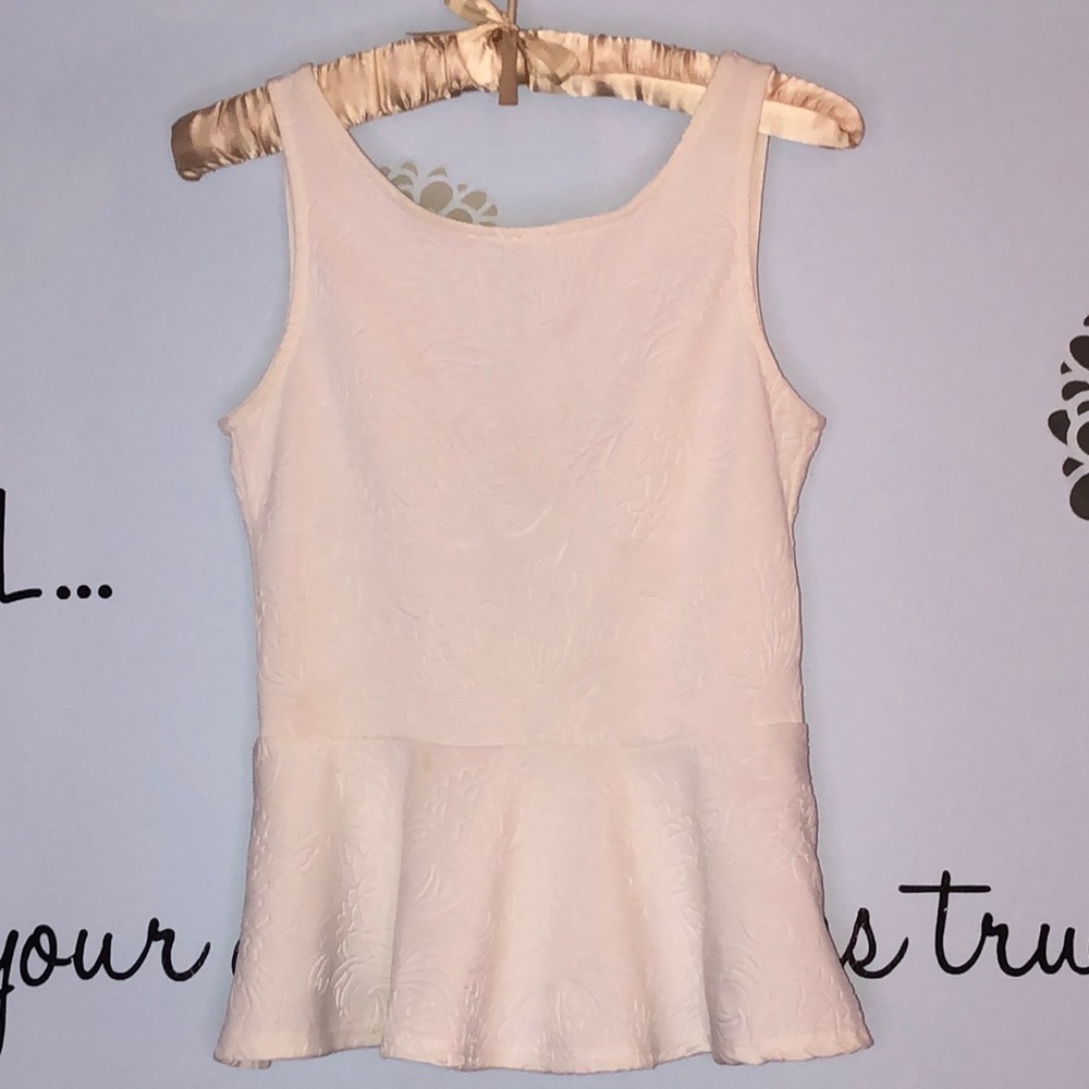 COPY - Printed White Peplum Open-back Top